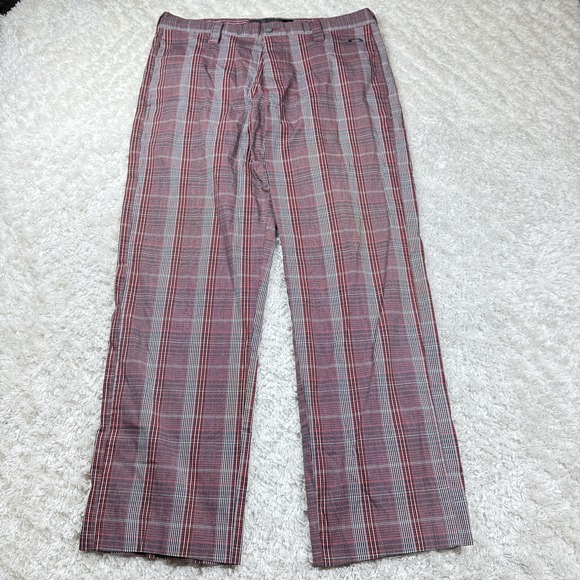Vintage Oakley Pants Mens 34W Plaid Stretch Golf Chino Straight Leg Y2K Retro - Picture 1 of 16